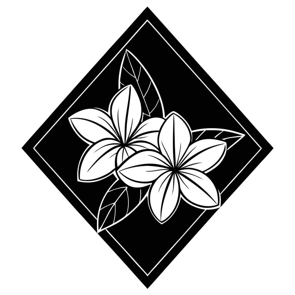 Plumeria flower icon black and white floral design with diamond border vector