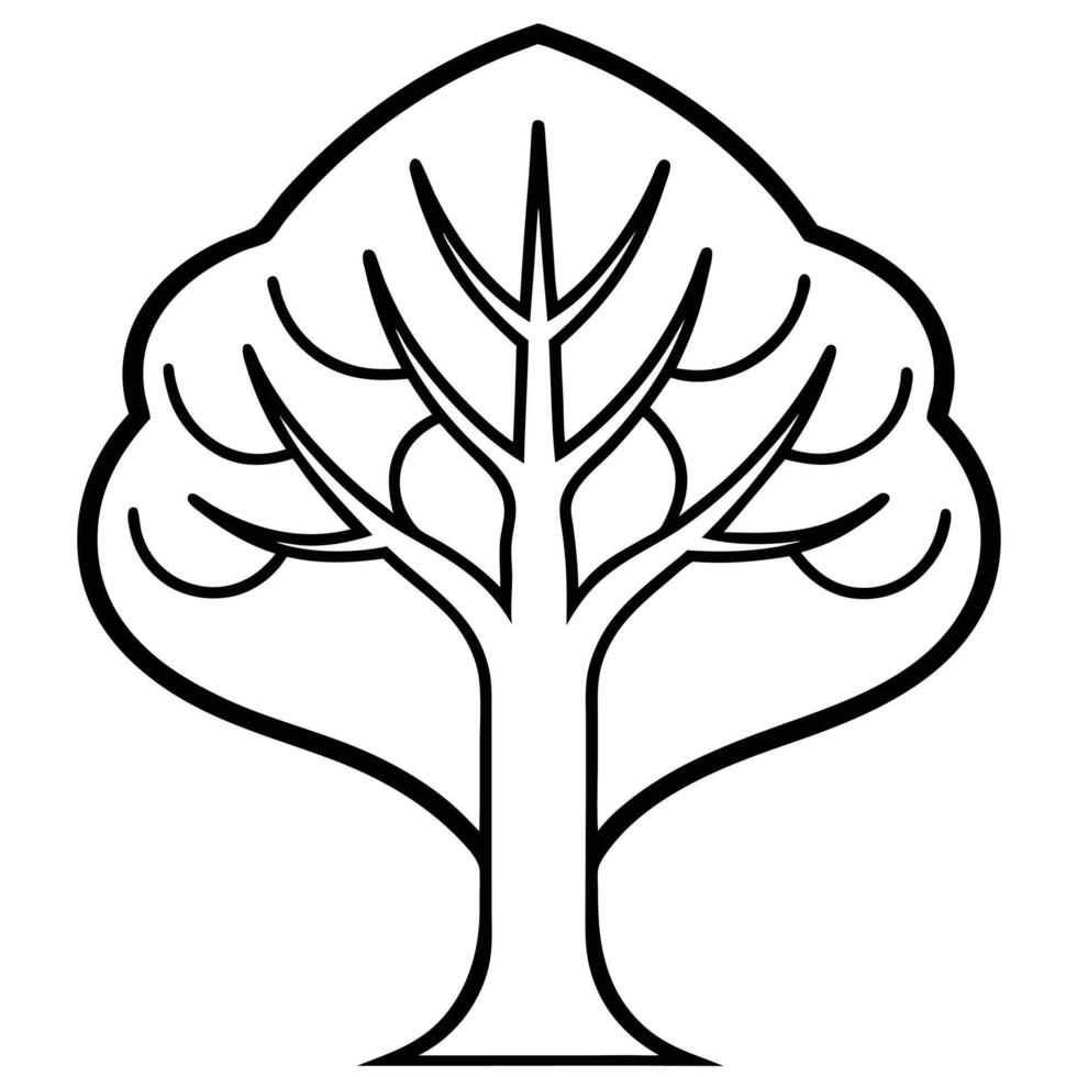 Stylized tree outline isolated on white background artistic black and white graphic vector