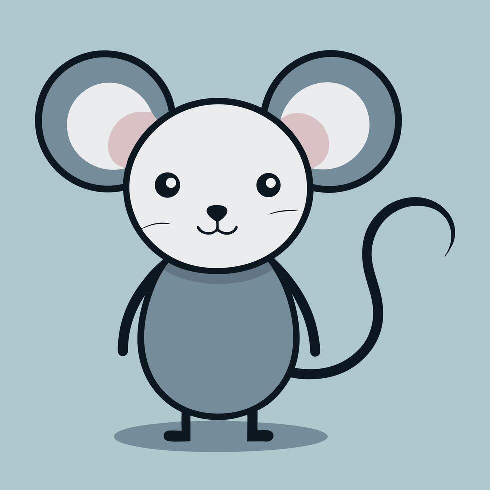 Cute grey mouse cartoon character illustration on light blue background for kids vector