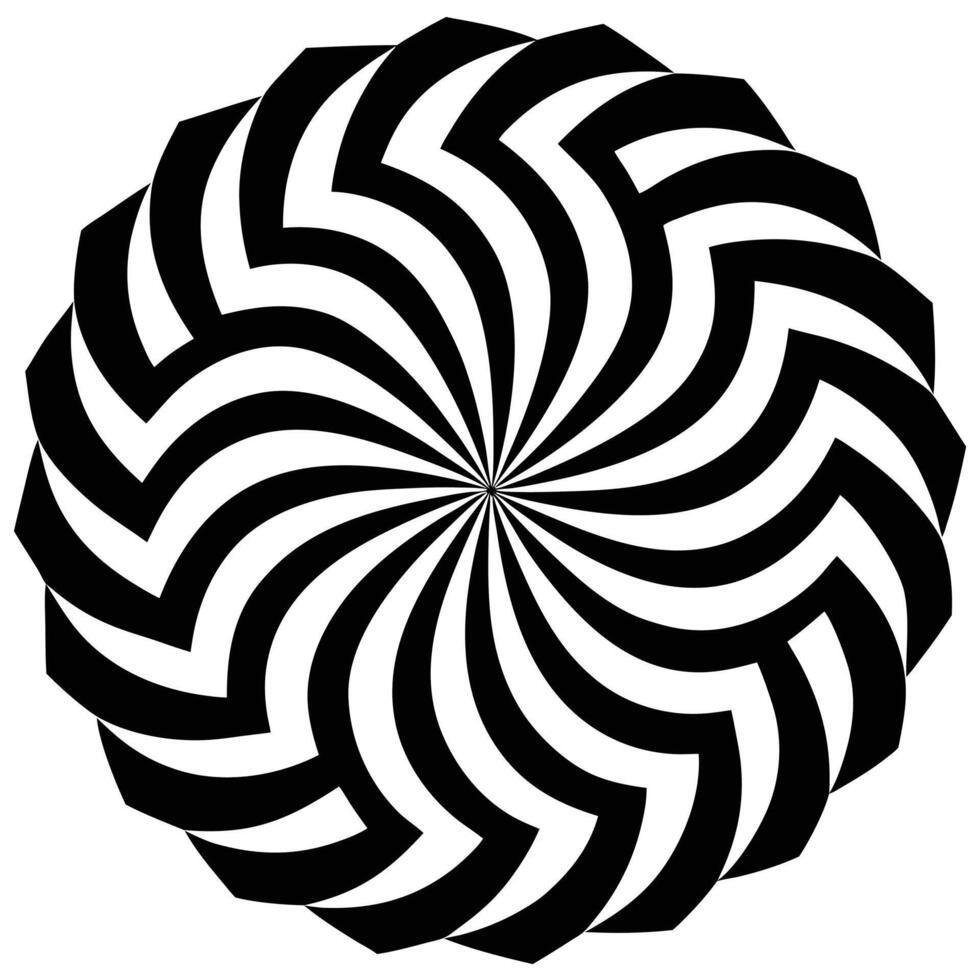 Circular geometric pattern with optical illusion effect black and white design vector