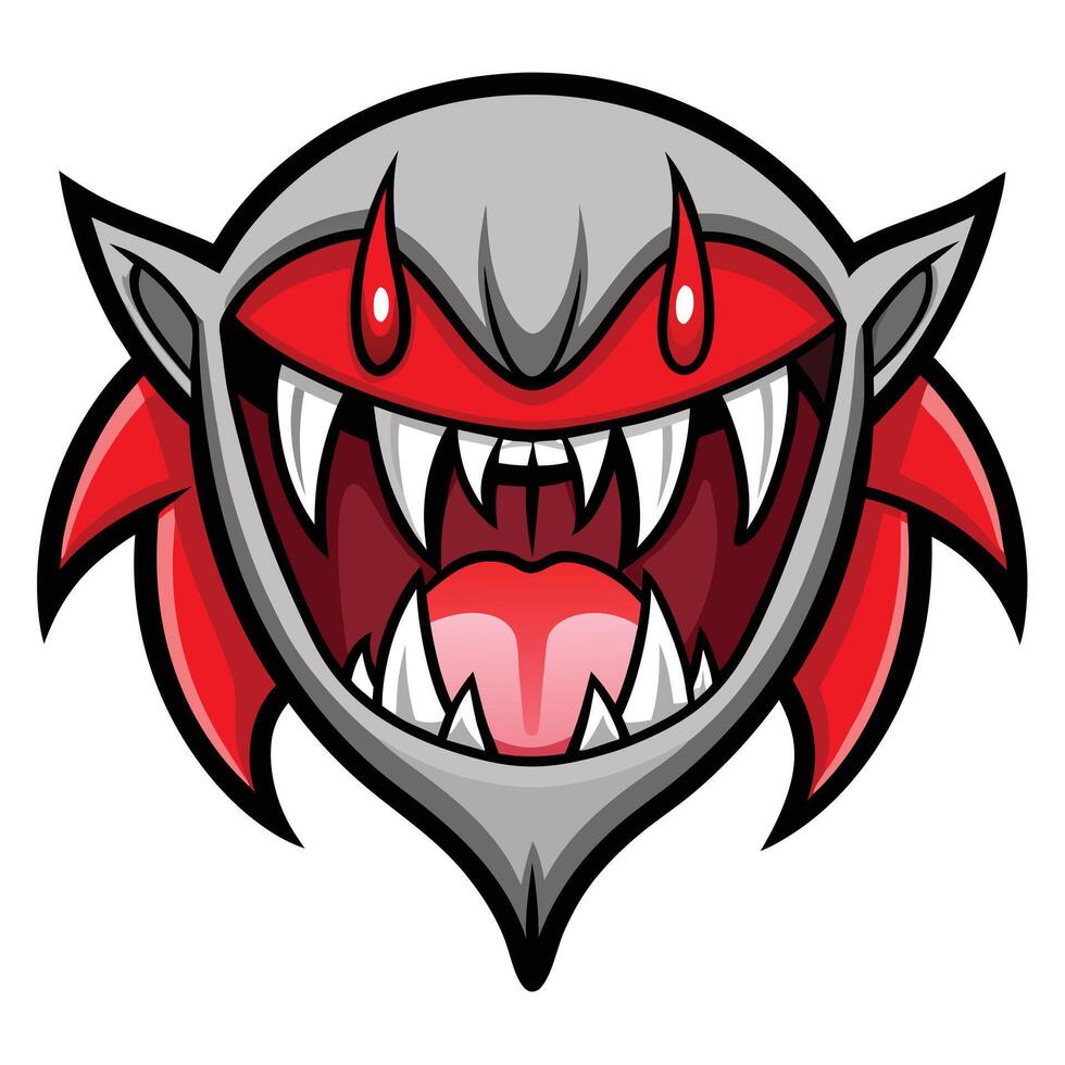 Cartoonish vampire monster face art with sharp teeth and red details vector