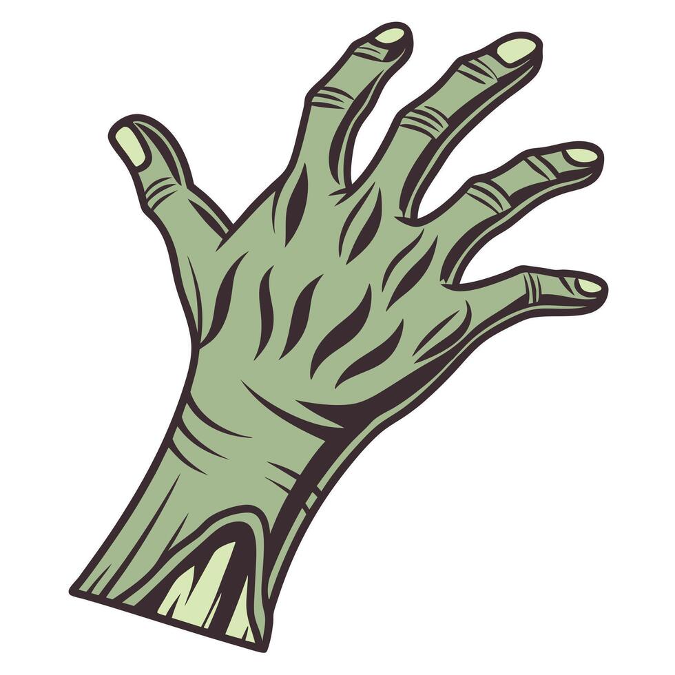 Cartoon style pale green zombie hand reaching out isolated illustration vector