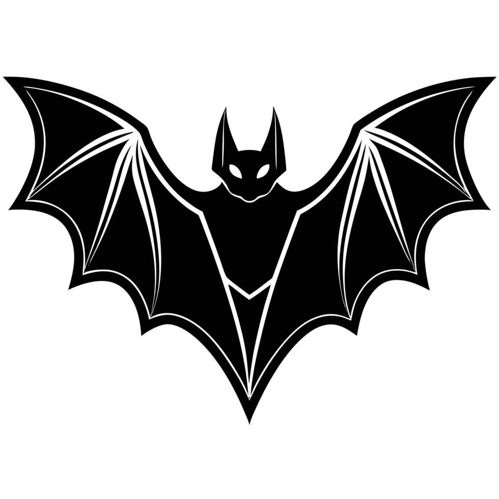 Minimalist halloween bat illustration black silhouette with wings for scary holiday designs vector