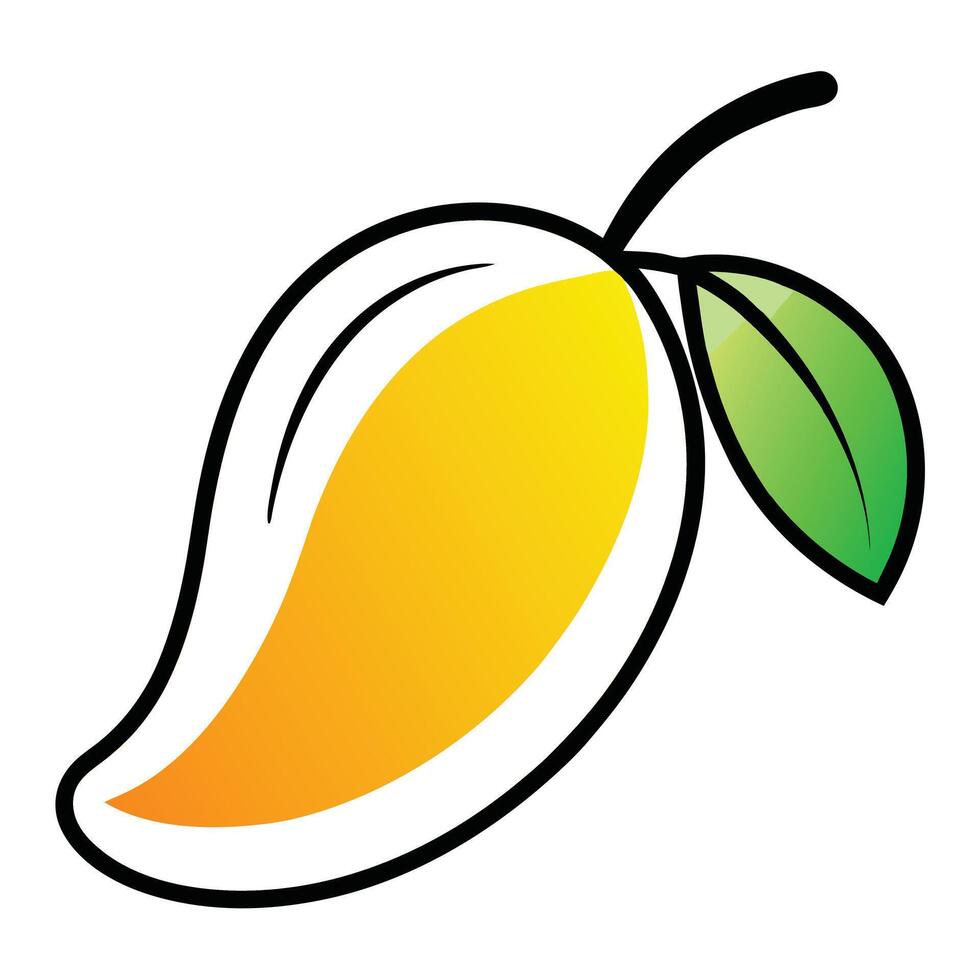 Single cartoon style mango fruit isolated on white for graphic design element vector
