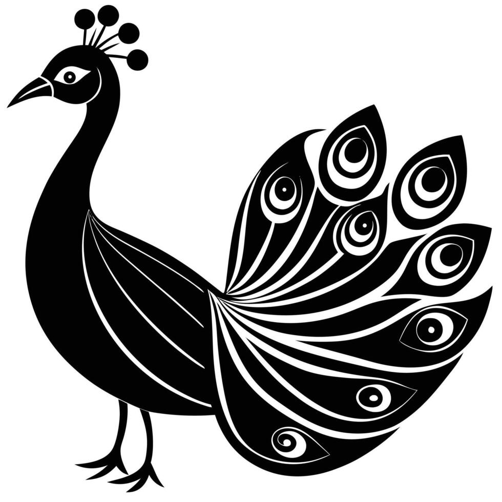 Stylized black and white peacock with decorative feather pattern illustration image vector