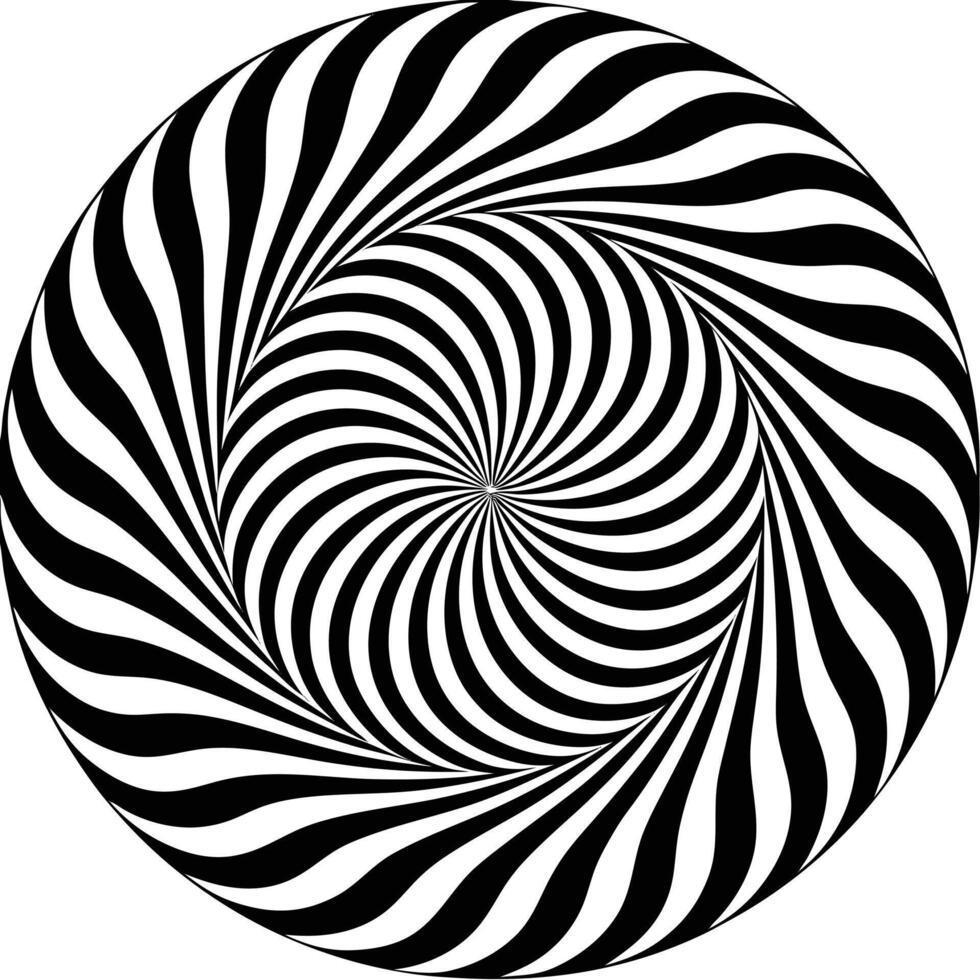 Black and white hypnotic spiral illusion vortex optical art abstract background graphic vector