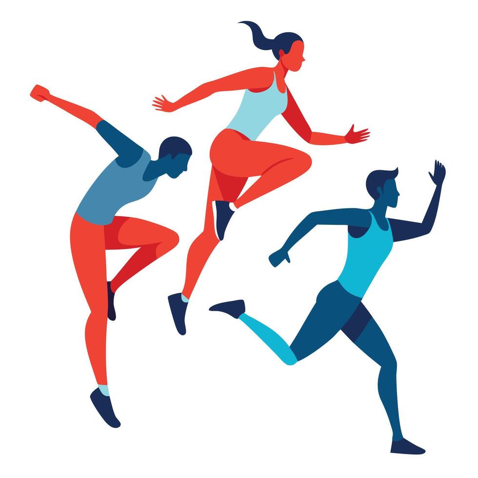 Athletes in motion group running race competition isolated on white background vector