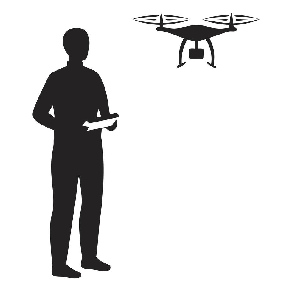 Person operating a drone illustration silhouette against a white background vector