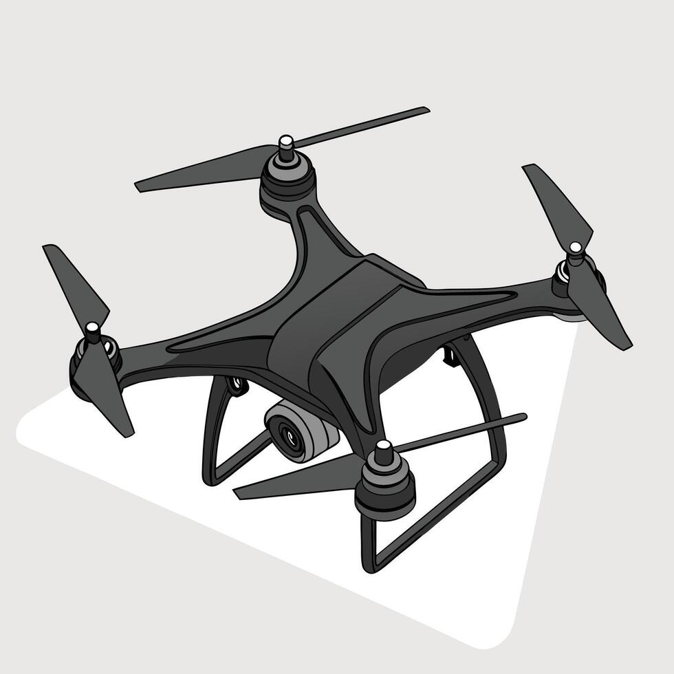 Isolated black drone illustration with camera for aerial photography and modern technology usage vector