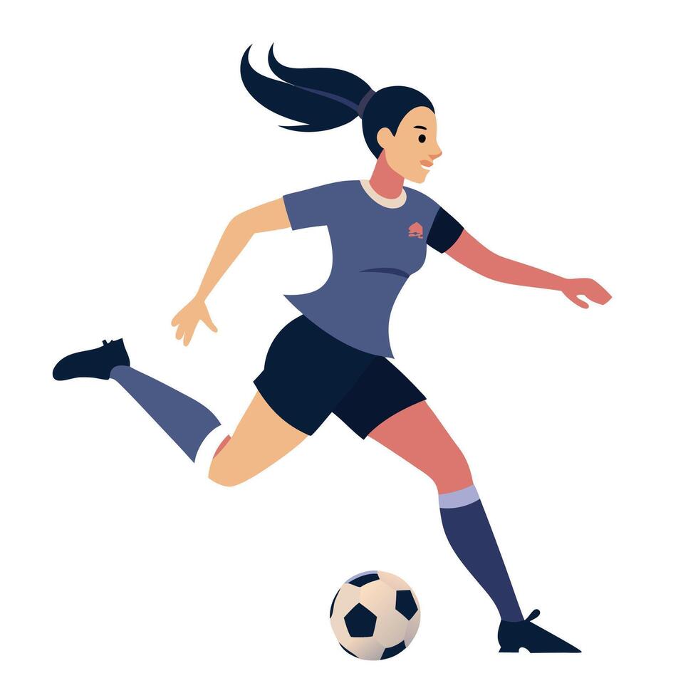 Woman soccer player kicking ball flat illustration isolated on white background vector