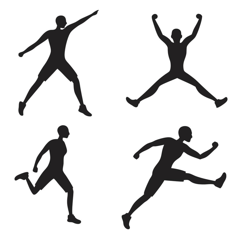 Active people silhouette collection running jumping exercising illustration vector
