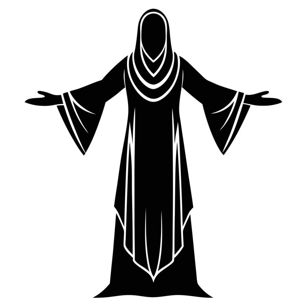Mysterious figure in cloak silhouette with arms wide open isolated vector