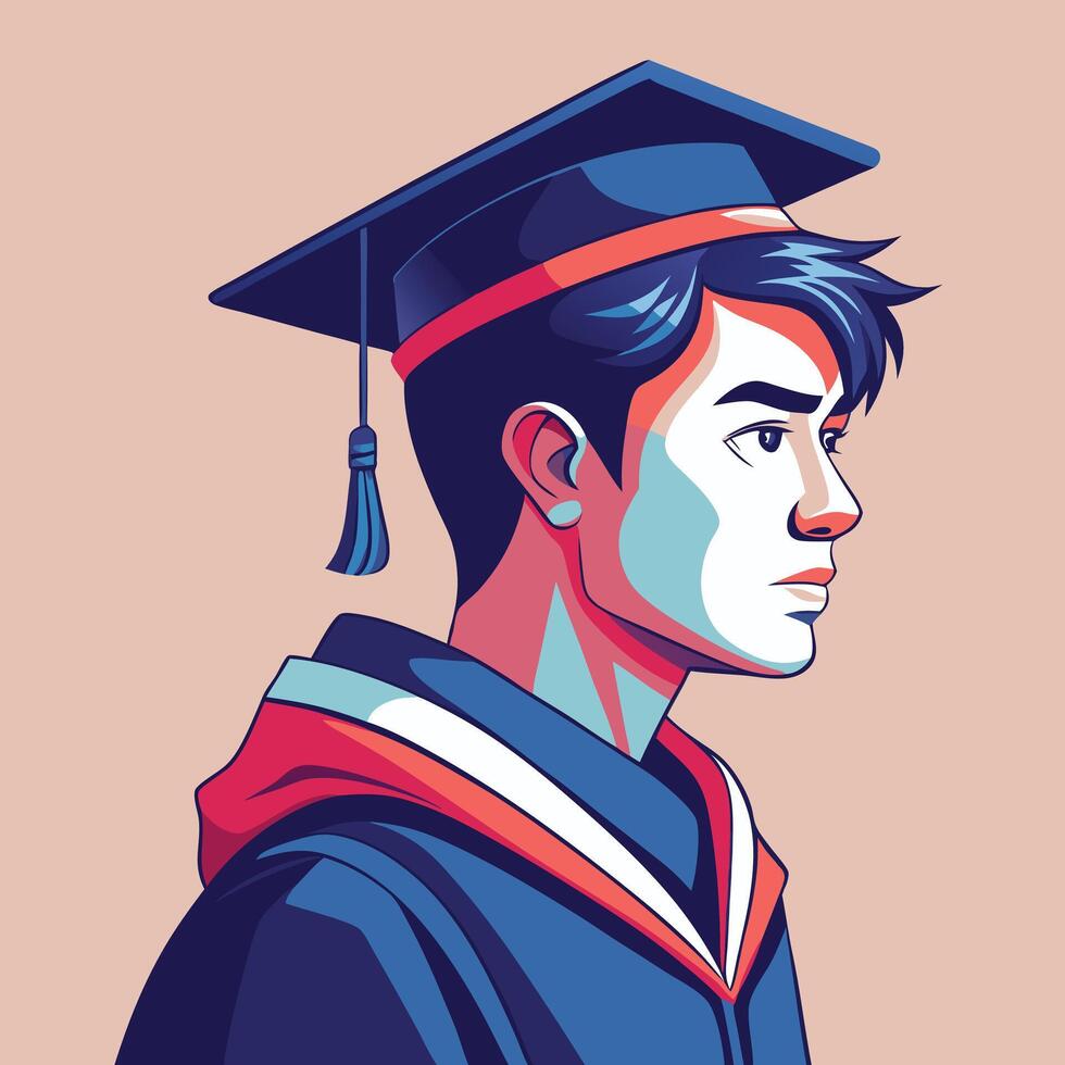 Young man graduation portrait with cap and gown in pop art style vector