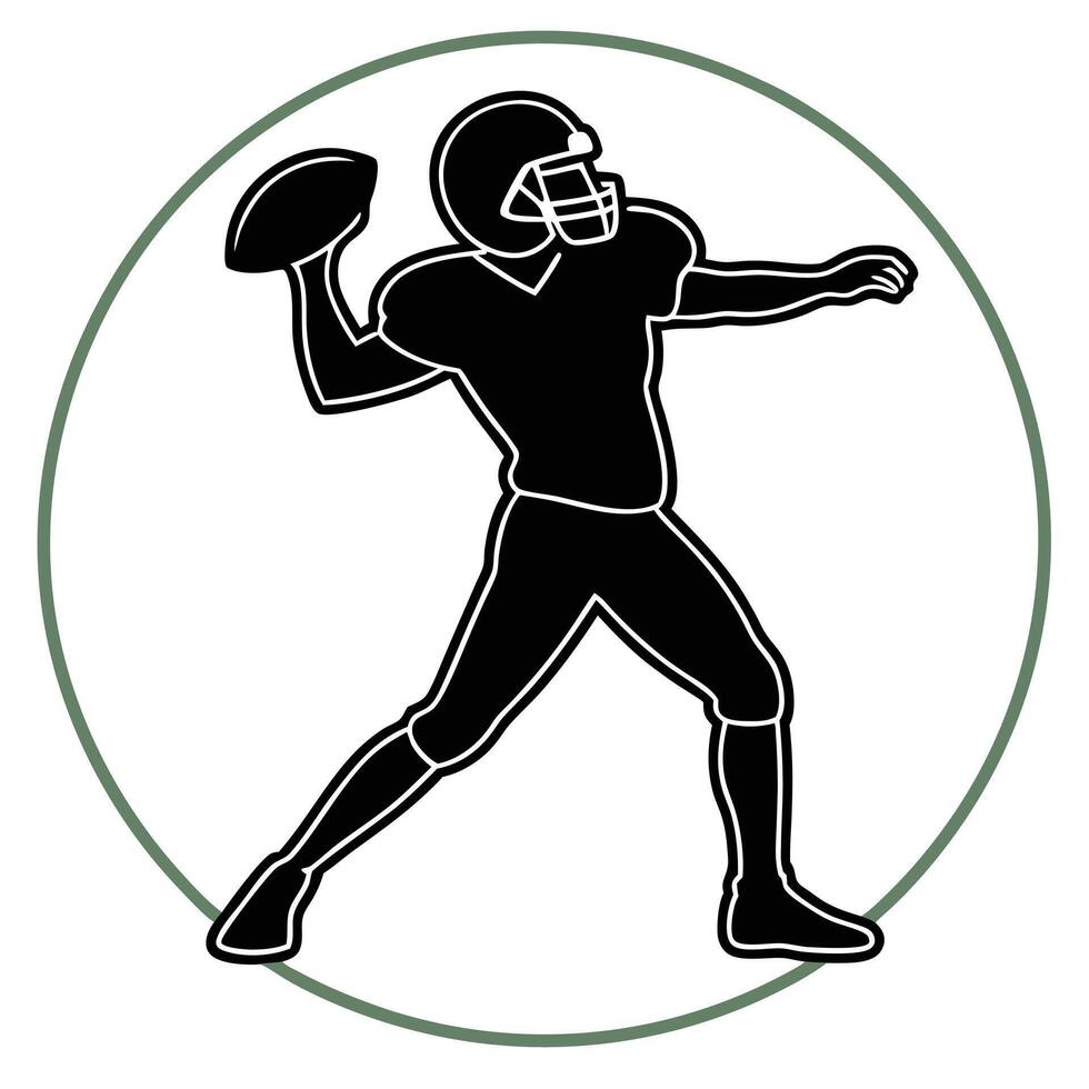 Quarterback throwing football player action outline icon within circular border vector