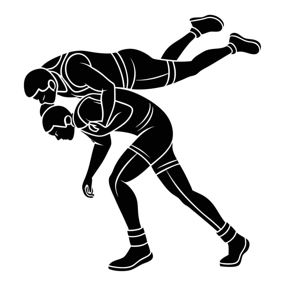 Wrestling silhouette illustrating competitive sport action two opponents conflict athletes vector