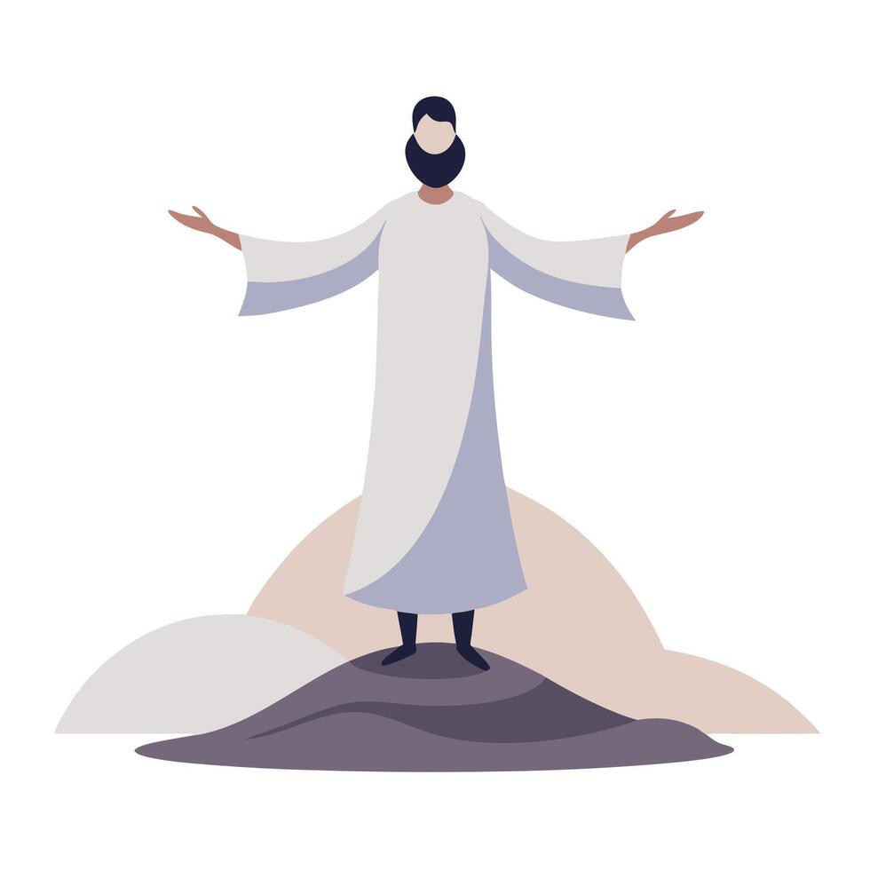 Jesus christ on the mountain top spreading his arms illustration vector