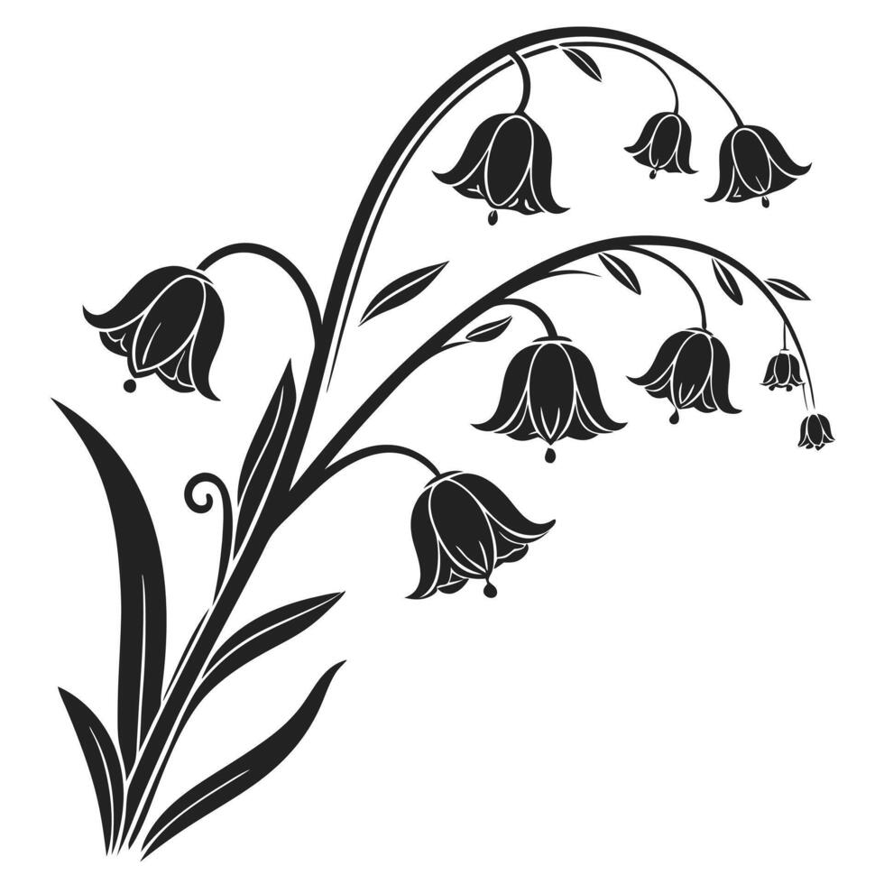 Lily of the valley flower branch silhouette floral design element decoration vector