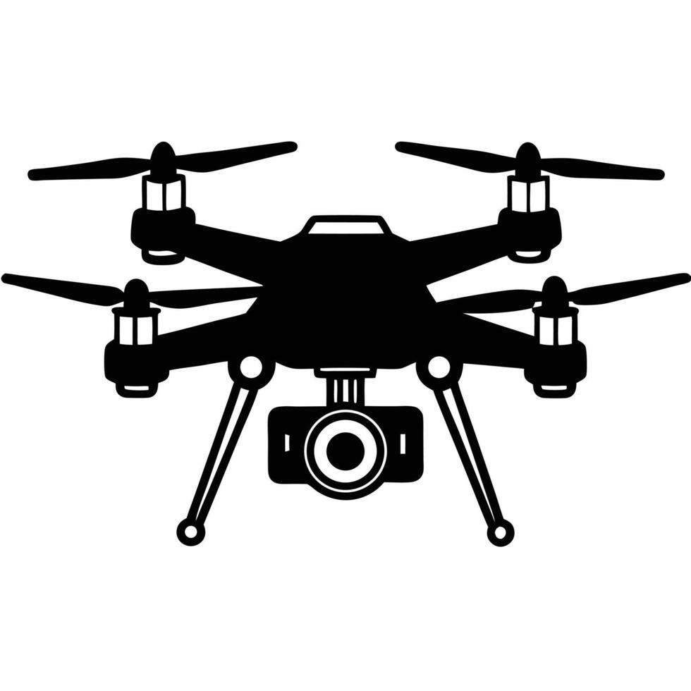 Drone with camera illustration black silhouette isolated on white background vector