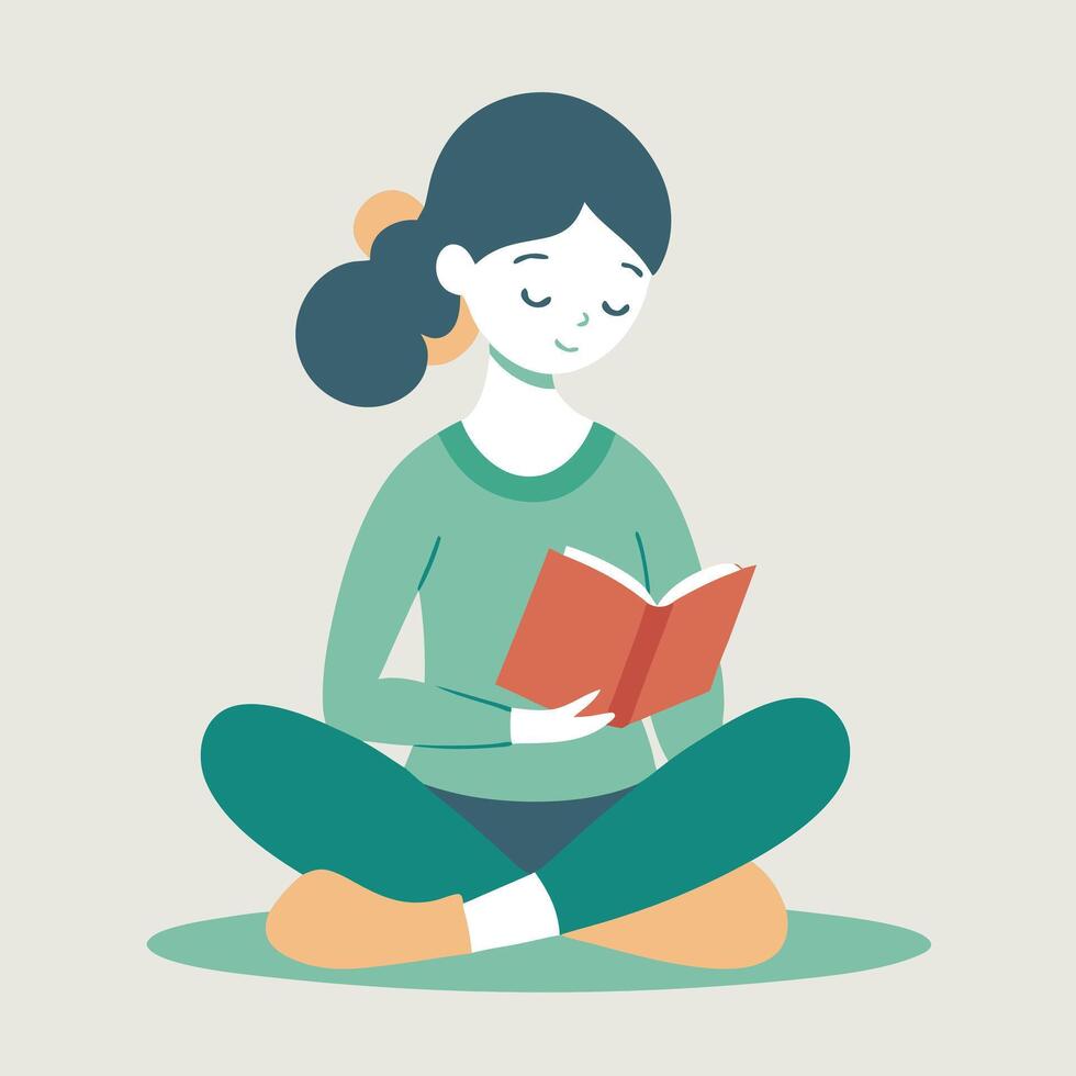 Girl reading book illustration in peaceful posture enjoying literacy and knowledge vector