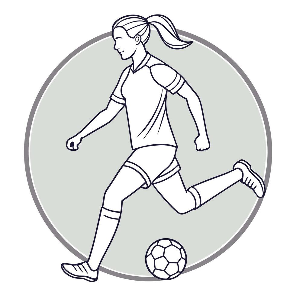 Female soccer player kicking ball illustration outline style sports and athleticism vector