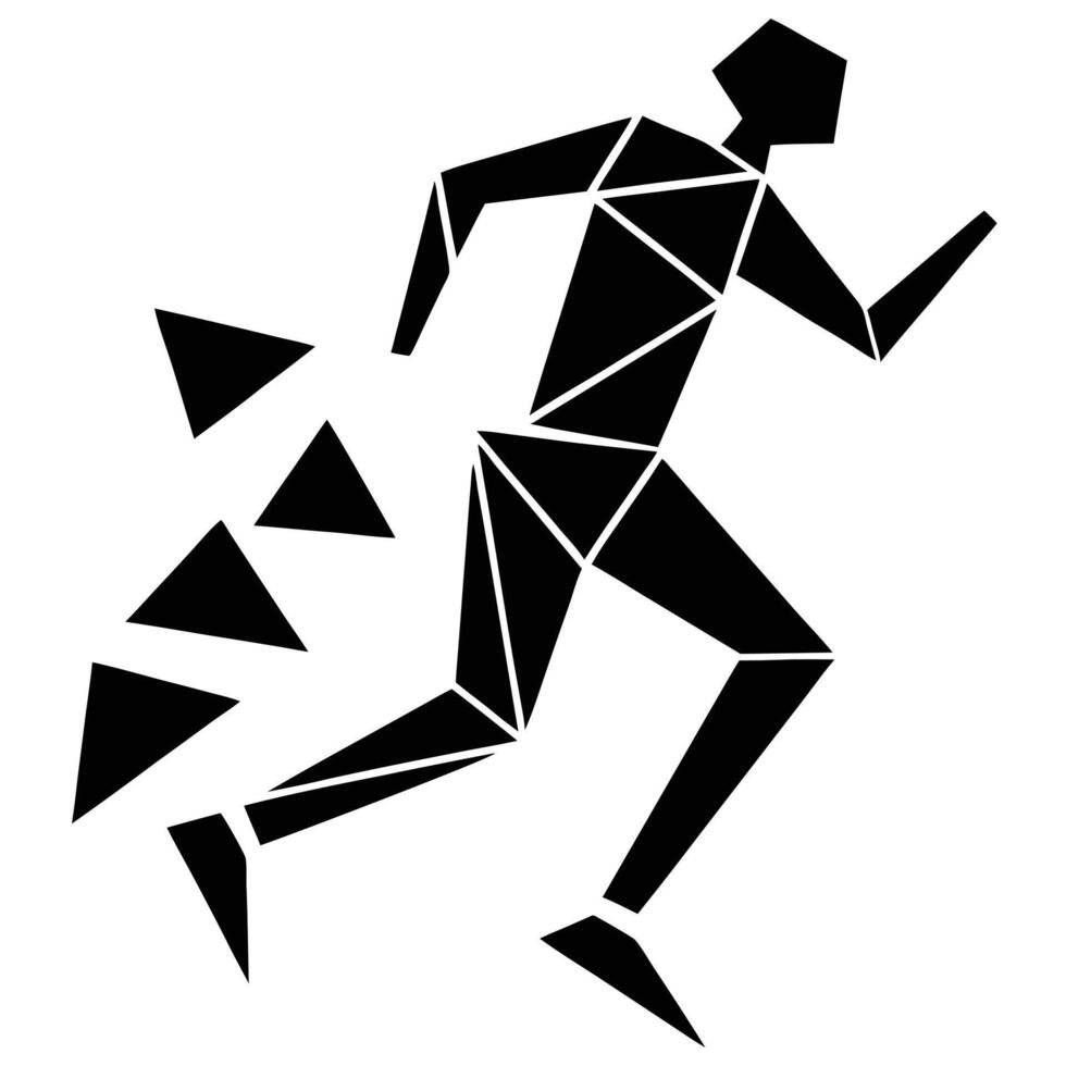 Geometric runner illustration black and white low poly style graphic design vector