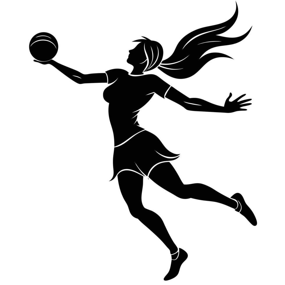 Silhouette of a female athlete throwing a ball in dynamic action vector