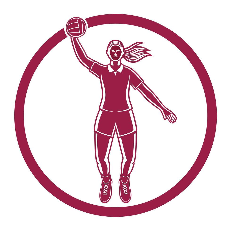 Female volleyball player jumping to serve in illustration design vector