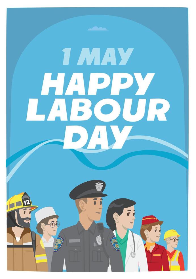 group of workers from many profession stand together as unity for international workers labour day celebration poster edition vector