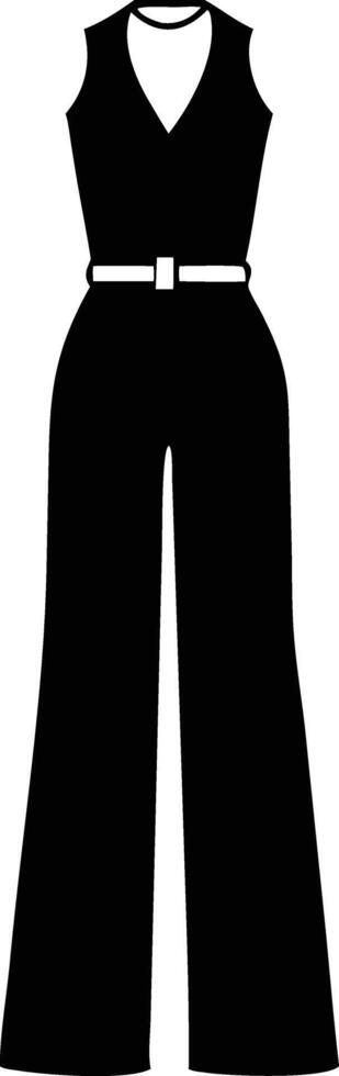 Elegant Black Sleeveless Jumpsuit with Wide Leg and Belted Waist vector