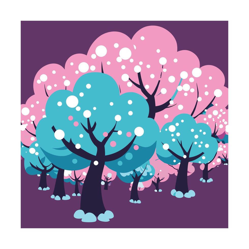 Kawaii cartoon forest of blue and pink trees illustration vector