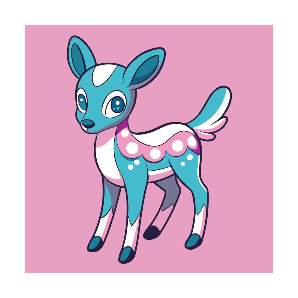 Cartoon blue deer kawaii style on pink background vector