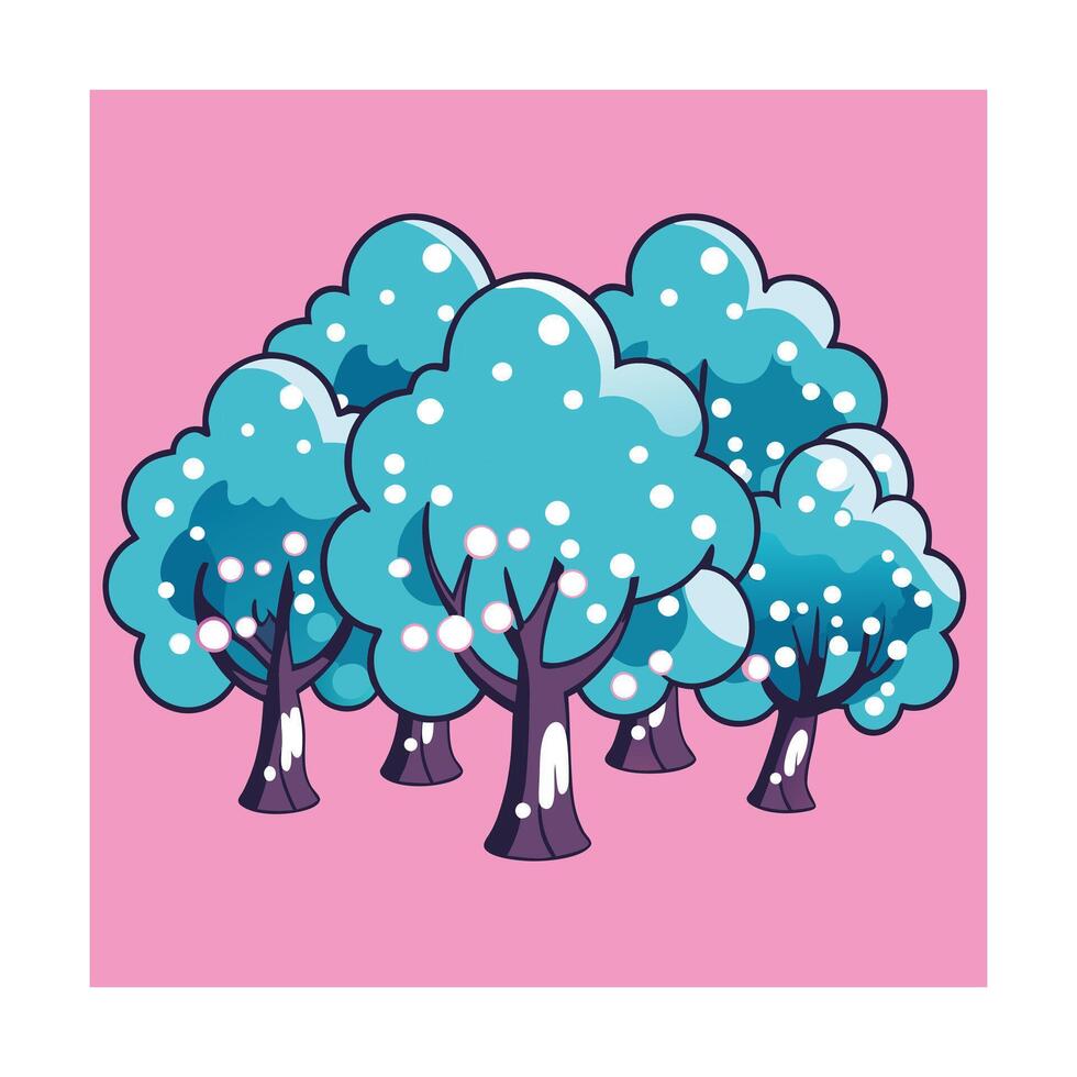 Snowy Winter Wonderland Blue Trees, Pink Background, Frosty Scene vector