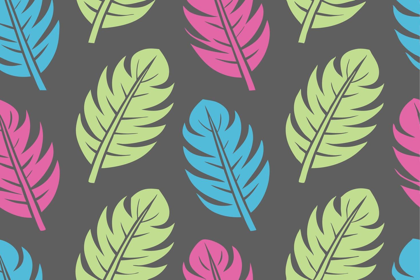 Seamless pattern of colorful stylized feathers on a dark gray background for decorative purposes vector
