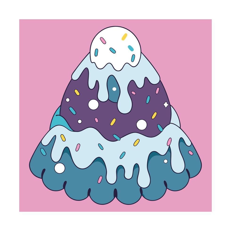 Cartoon dessert illustration featuring sprinkles and toppings kawaii vector