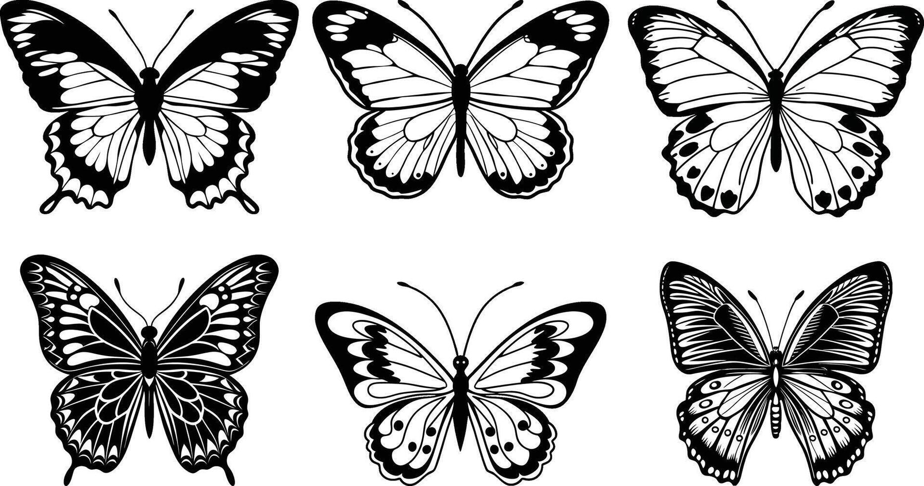 butterfly silhouette set illustration vector