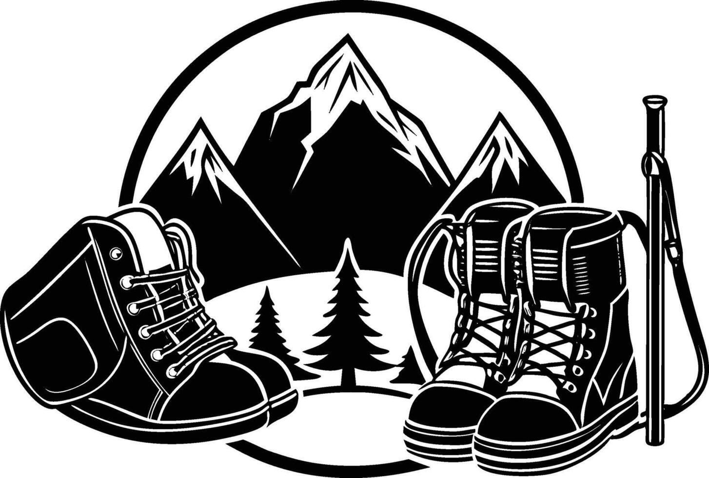 Hiking Gear Shoes Bag Mountains Tree Silhouette illustration vector