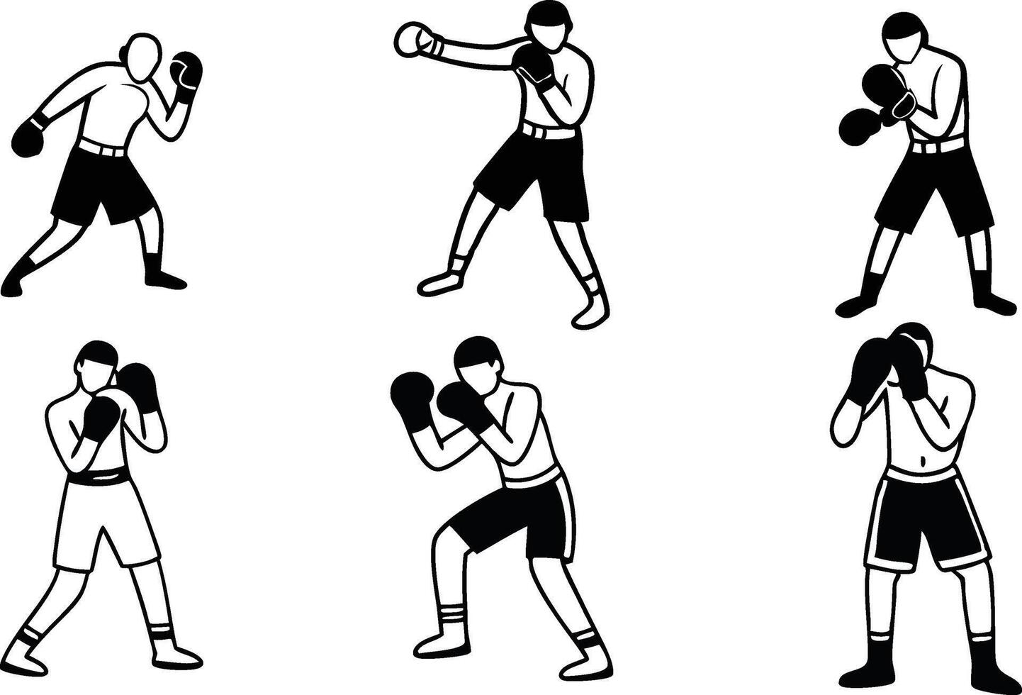 Boxer Standing Poses Silhouette illustration vector