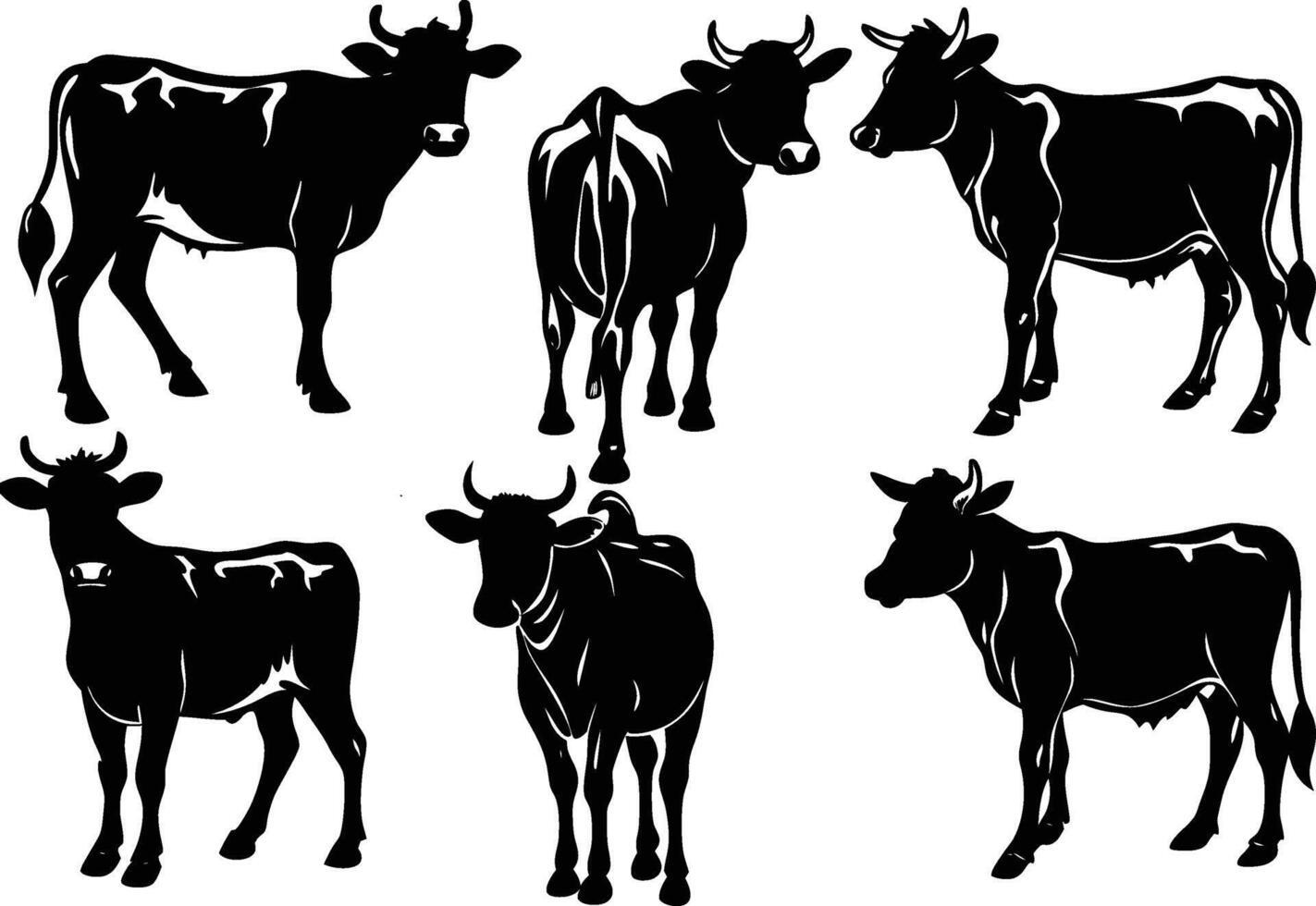 Jersey Cow Silhouette Set with Different Positions Illustration vector
