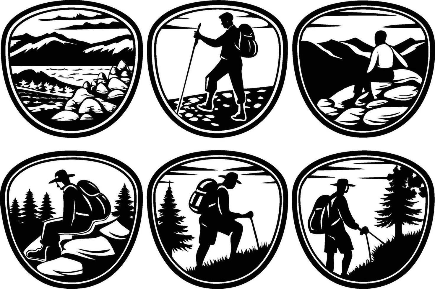 Hiking T Shirt Design Set Silhouette illustration vector