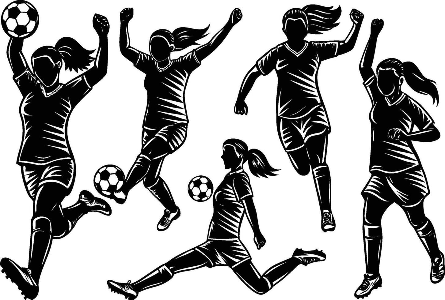 Female Soccer Player Poses Silhouette illustration vector