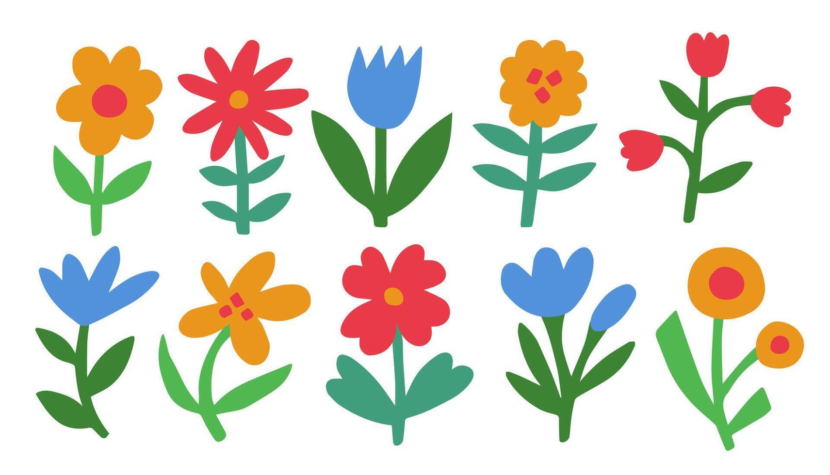 Set of abstract cut-our flowers in flat naive style. Simple doodle botanical elements. Trendy paper cut floral graphic. vector
