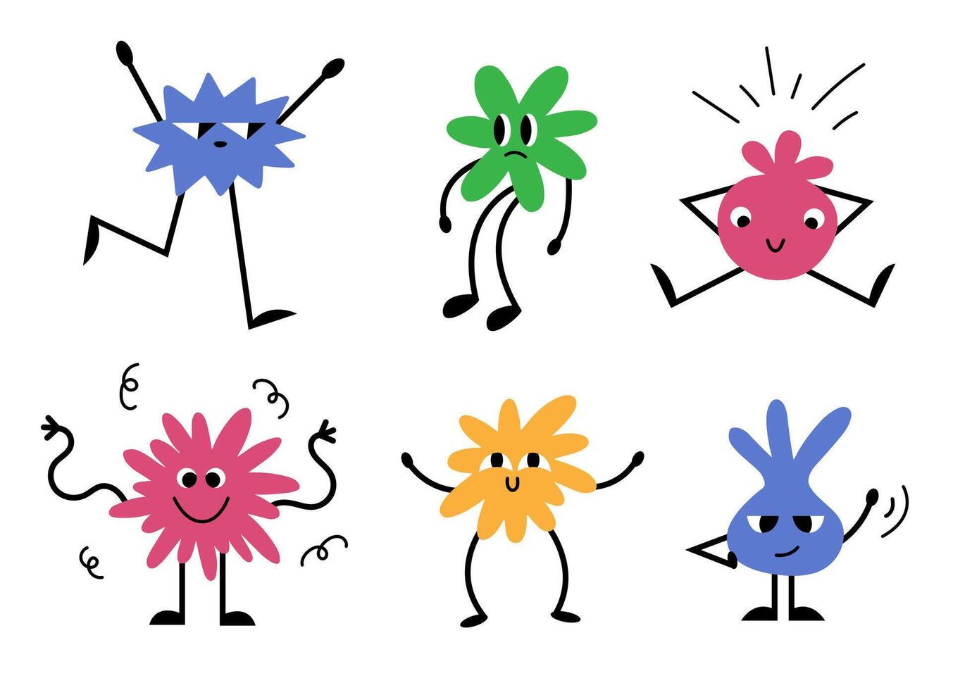 Set funny shape with smiling character. Abstract mascots in flat style. Faces with various comic emotions vector