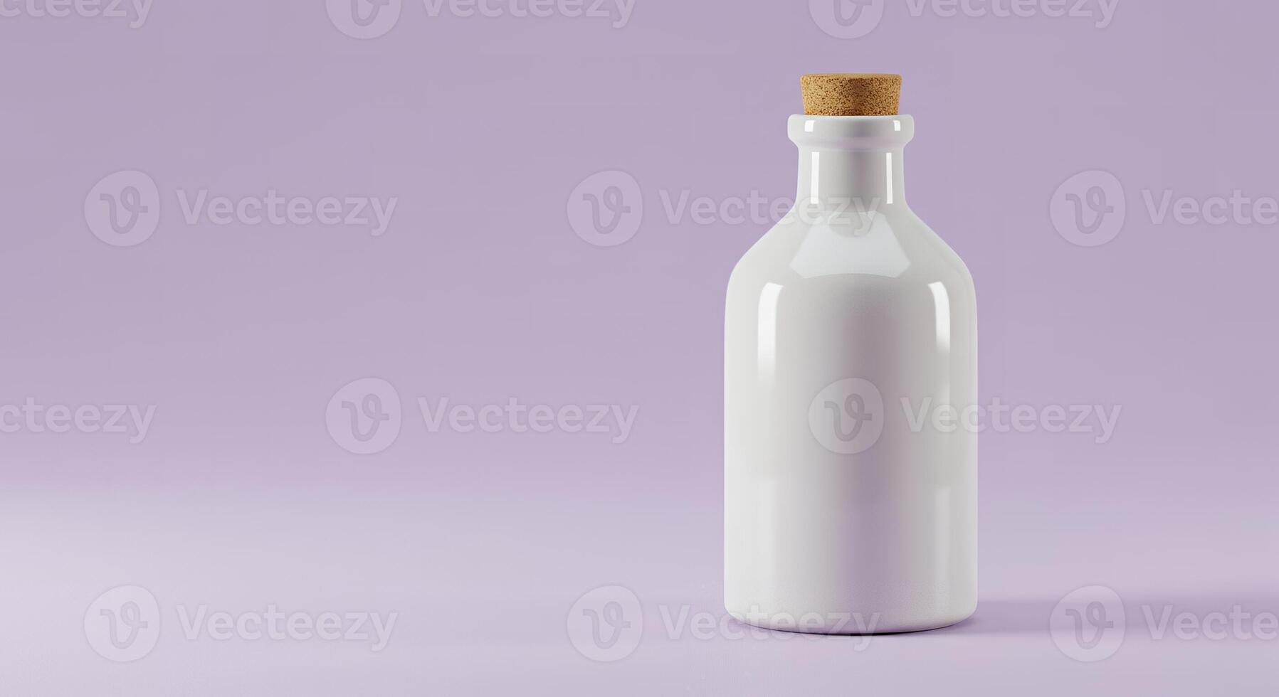 White Bottle on Pastel Purple Background for Cosmetic or Apothecary Design photo