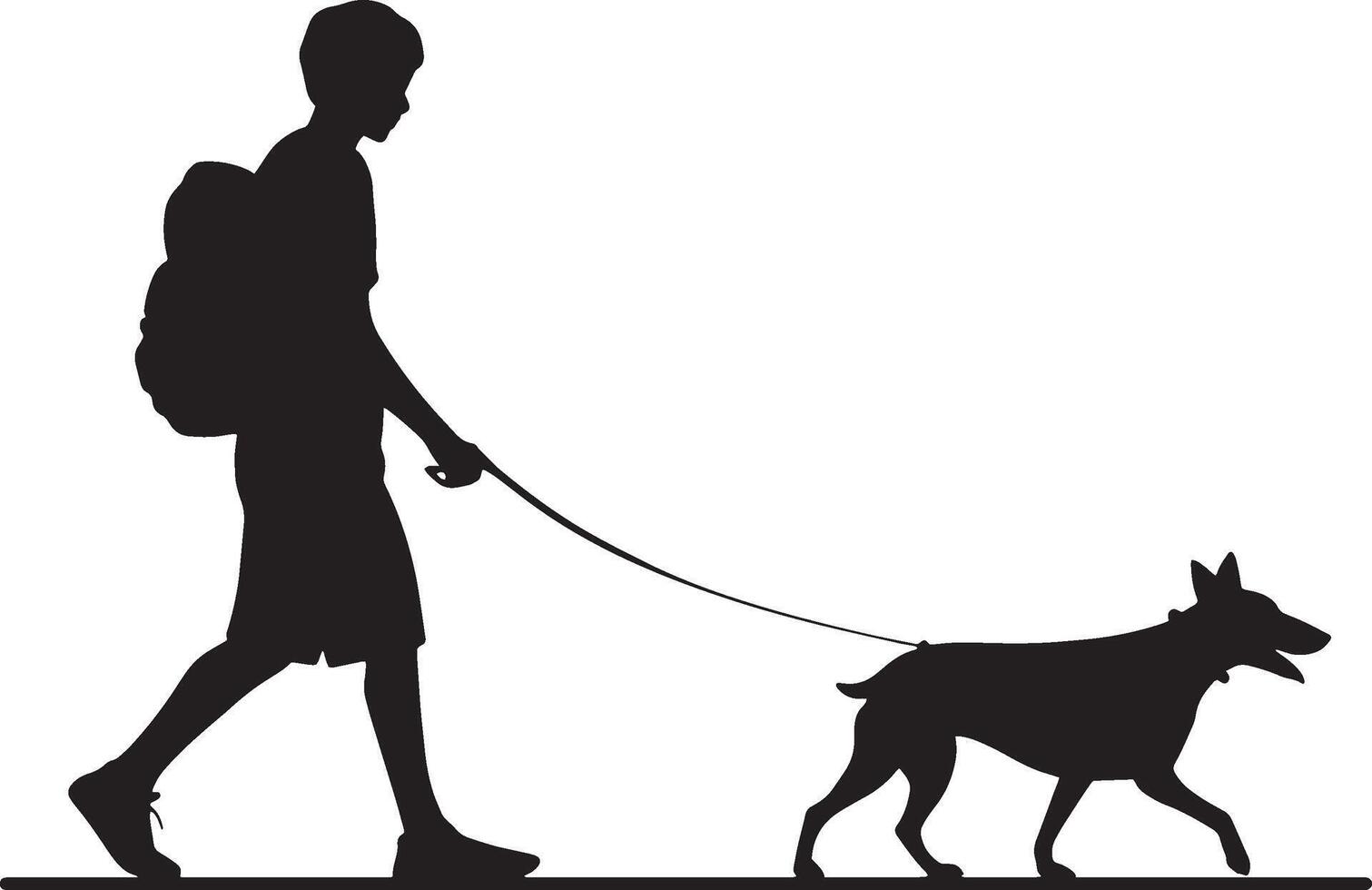 A young man with a dog-walking black silhouette vector
