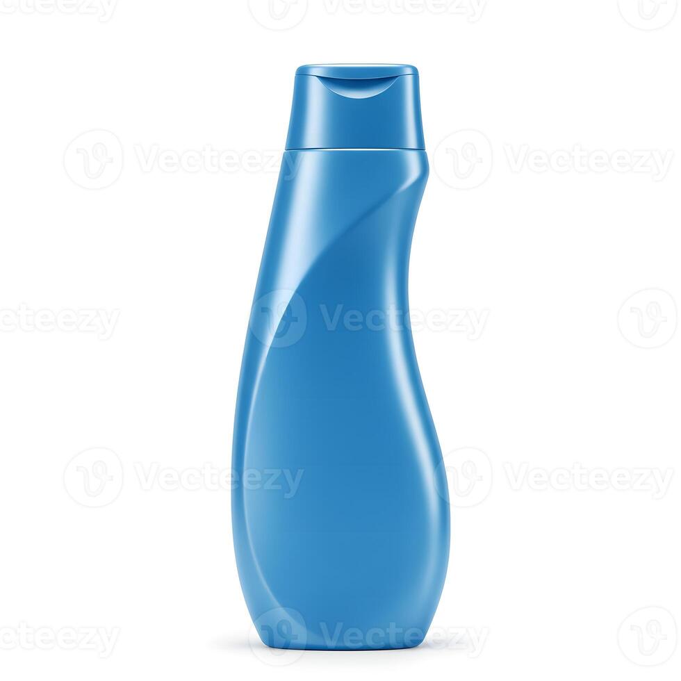 Blue Bottle on White Background for Shampoo or Cosmetic Product photo