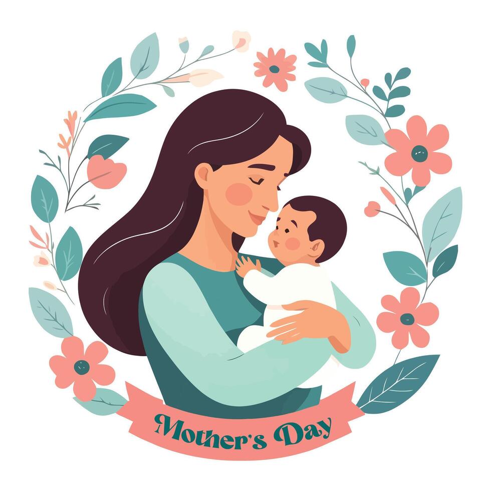 Express motherly love with this soft and expressive design, ideal for Mother's Day collections. vector