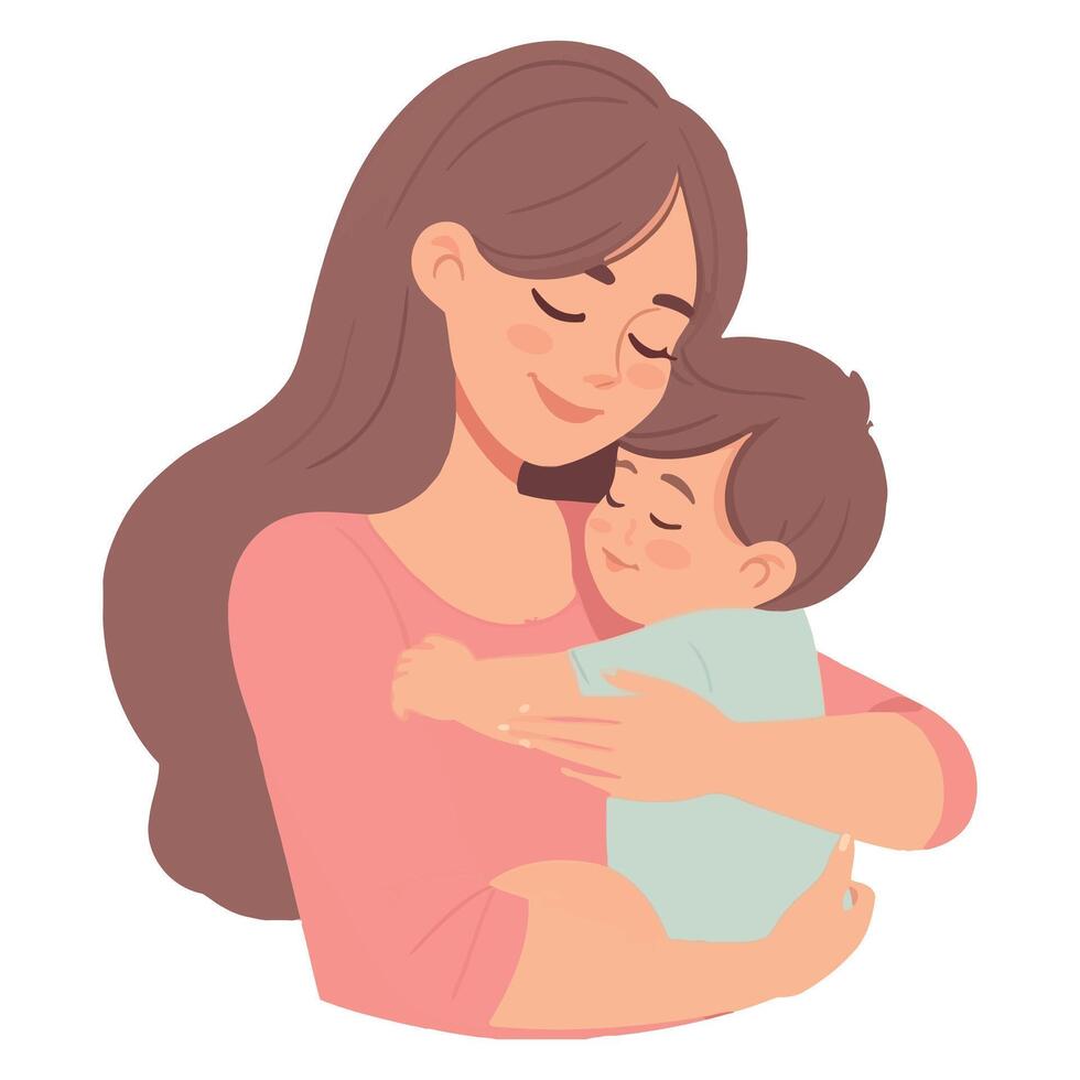 A heartwarming design capturing a mother lovingly embracing her child in celebration of Mothers Day. vector