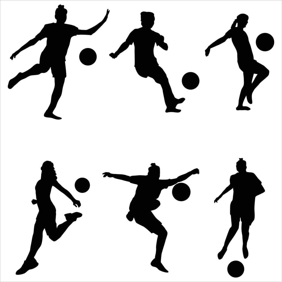 Female football players silhouettes vector