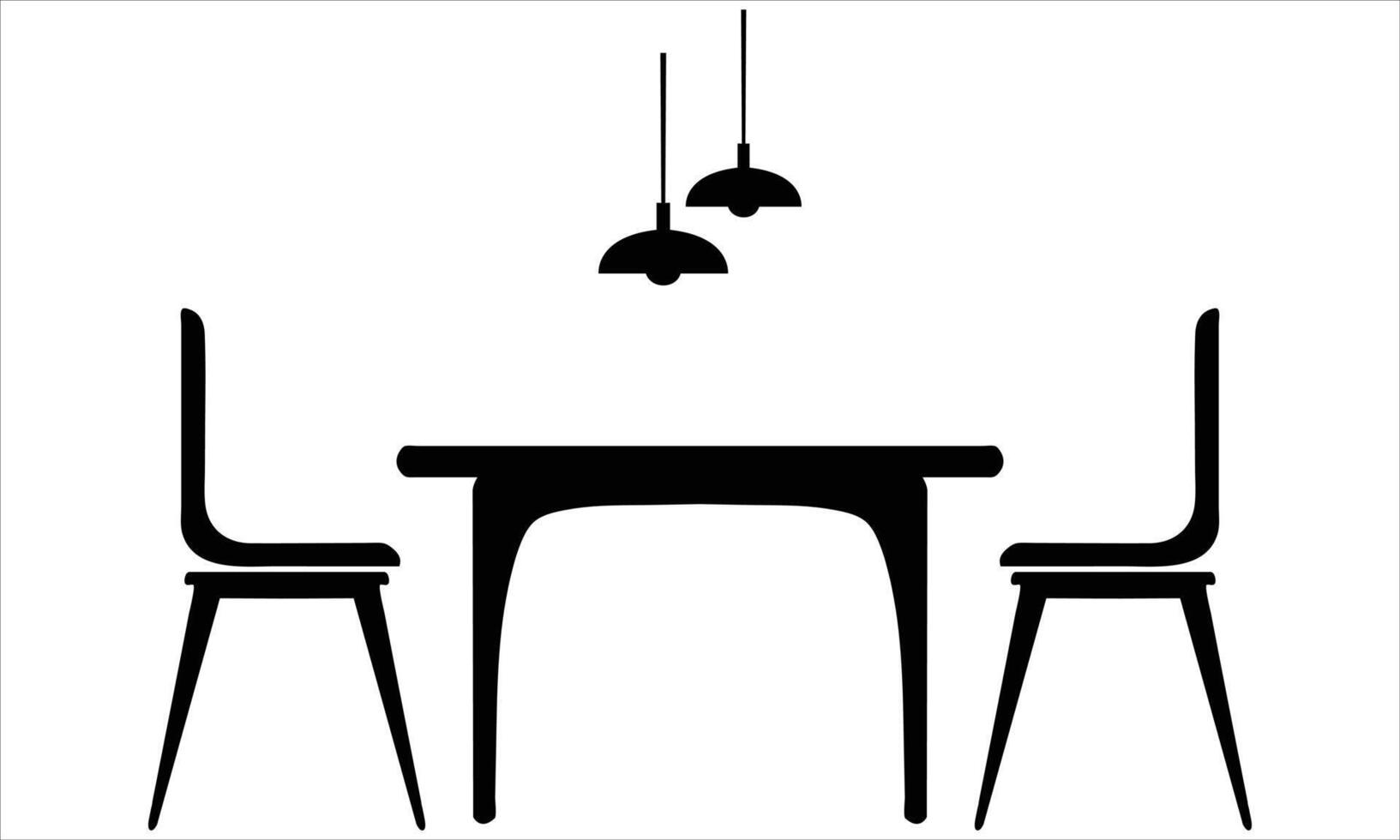 Dining table, chair and lighting in black illustration vector