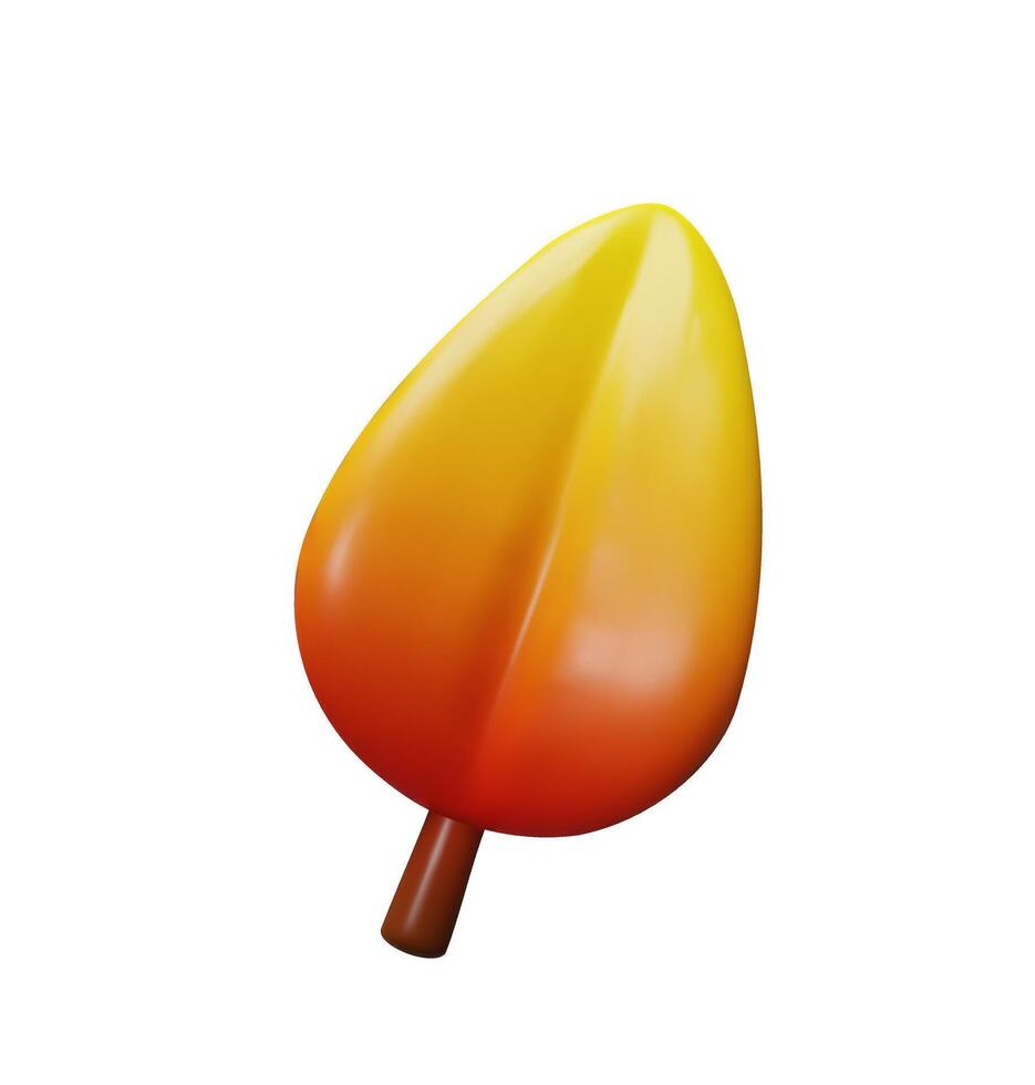 3d autumn leaf. Three-dimensional illustration yellow-orange floral plant. Nature fall season in September, October or November. Thanksgiving harvest graphic element. Botany tree element vector